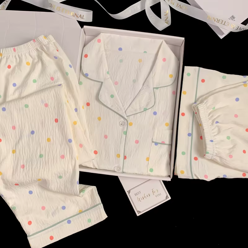 Ensemble de pyjama trois pièces pour femmes pour le printemps et l'été, coton nuage, manches courtes