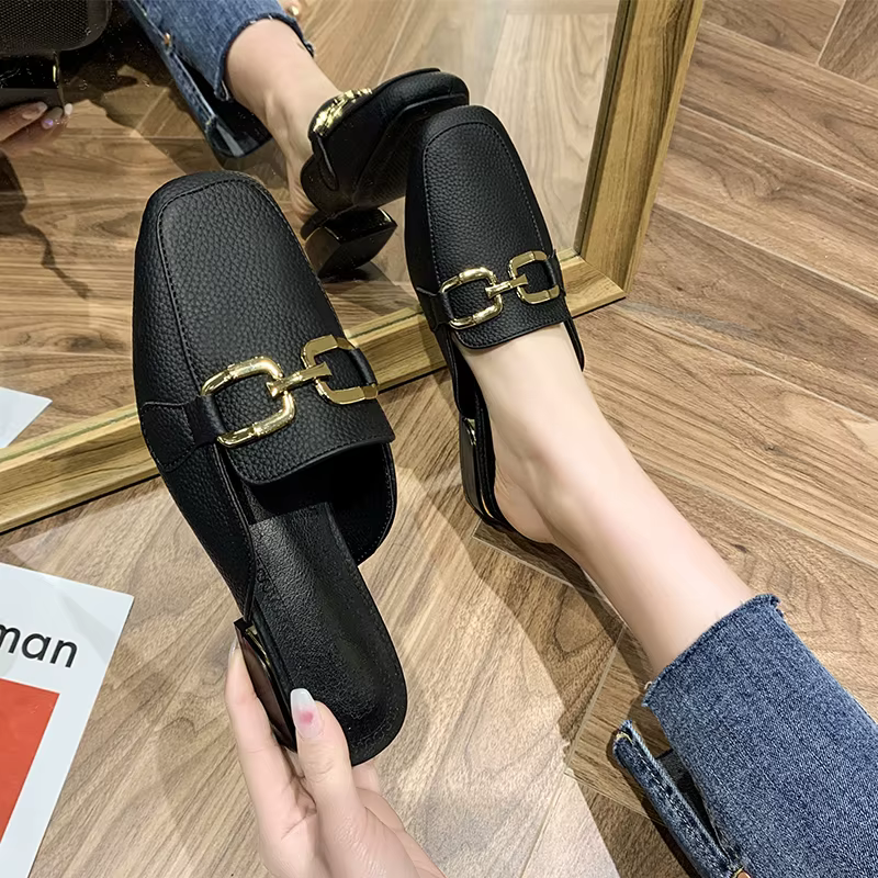 2025 printemps été femmes Mules chaussures marque pantoufles mode bout rond nœud papillon Baotou pai