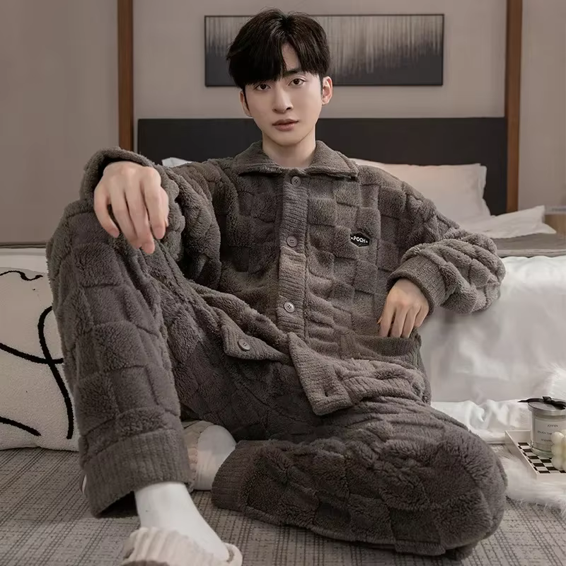 Ensemble de pyjama homme 2026 – Nouveauté mode en flanelle épaisse à manches longues, deux pièces po