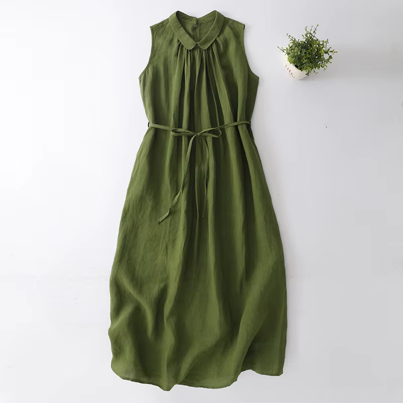 Robe sans manches en coton et lin pour femme, nouvelle collection été, style français, coupe ample, 