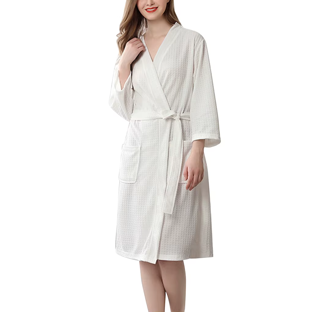 Robe de bain à Absorption d'eau pour femmes, peignoir gaufré solide, Robe de maison pour Spa, chemis