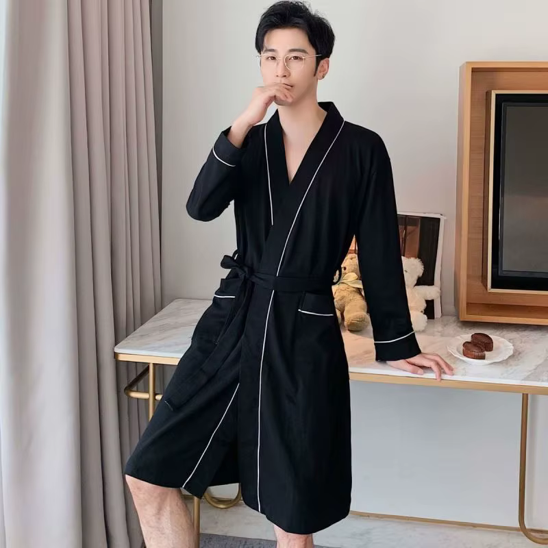 Robe de nuit en coton à manches longues pour femmes, peignoir grande taille, robe de couple, salon A