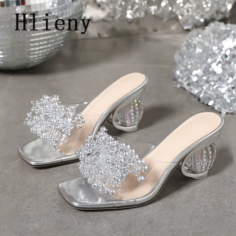 Hlieny-Pantoufles Argentées Boule de Clip pour Femme, Talon Bas, PVC Transparent, Sandales d'Été Pee