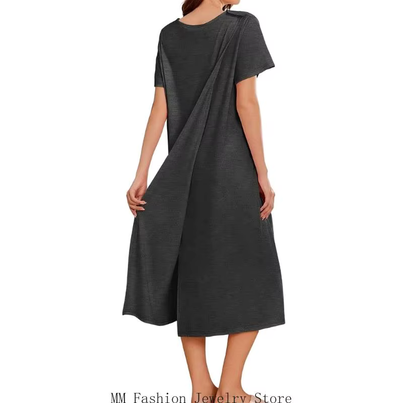 D0UB – robe d'hôpital en coton doux pour femmes, chemise nuit adaptative avec ouverture au boutons-p