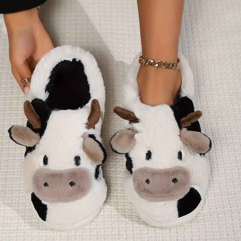 Pantoufles de vache douces pour femmes – Chaussures de maison confortables sur le thème des animaux,