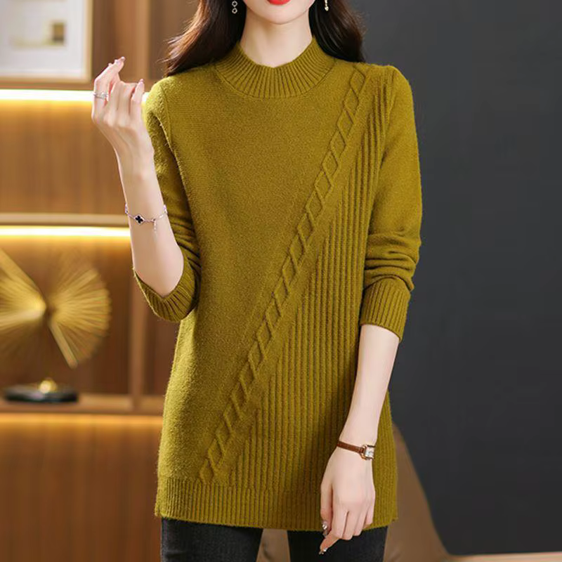 Automne hiver vêtements femme élégante dames tricots Blouse à manches longues demi col roulé chaud p