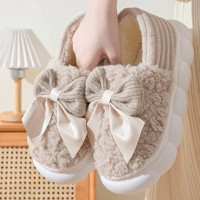 Pantoufles en fourrure pour femmes, nœud d'hiver, mode fourrure, chevilles chaudes, diapositives con