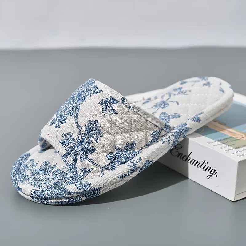 Pantoufles de maison en coton doux, chaussures de sol florales, légères et antidérapantes, pantoufle