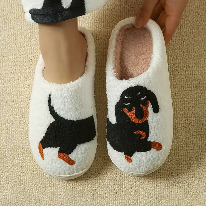 Pantoufles douces et moelleuses pour femme, motif chien, collection automne-hiver, chaussures de cré