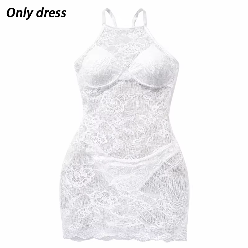 Lingerie pour femmes, robe de nuit en dentelle rose ajourée, robe moulante transparente