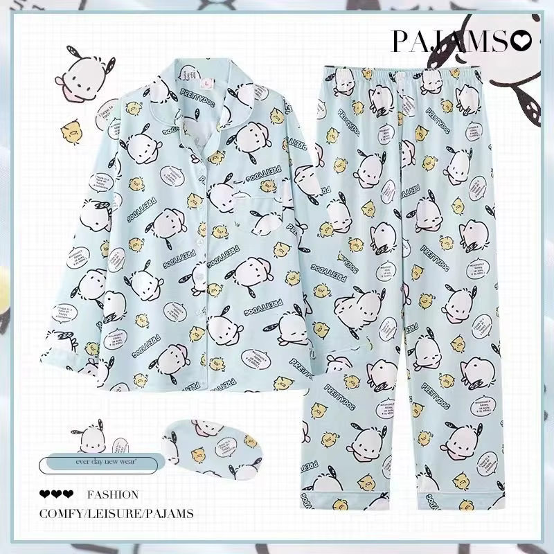 Pyjamas populaires Pompom Purin pour femmes, ensemble de vêtements d'intérieur mignon à manches long
