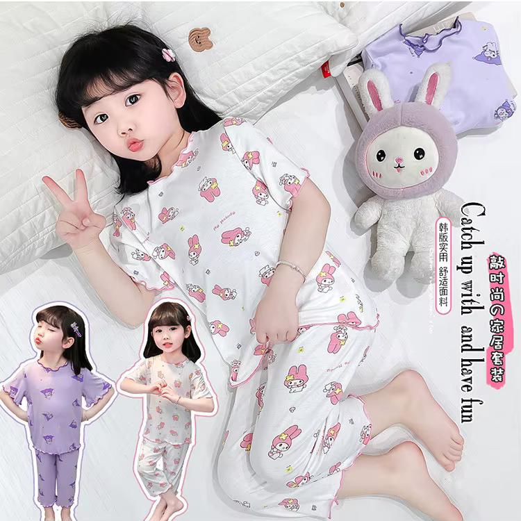 Sanrio – pyjama Kawaii pour filles, 2 pièces, ensembles de vêtements de détente Hello Kitty, vêtemen