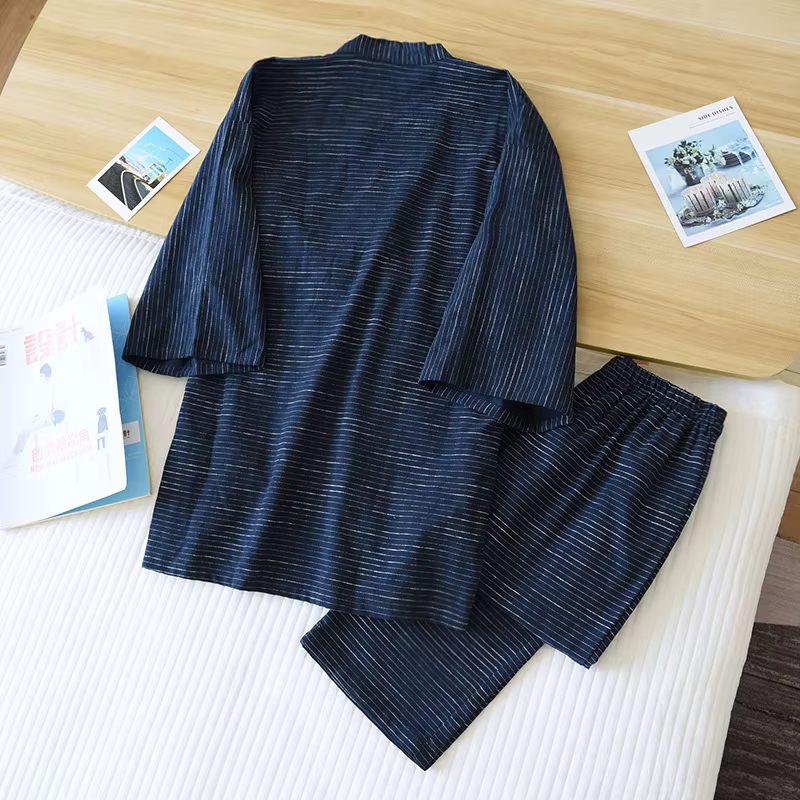 Pyjama Kimono Homme Manches Longues Pantalon Japonais Nouvelle Collection Été Ample Simple Coton Ray