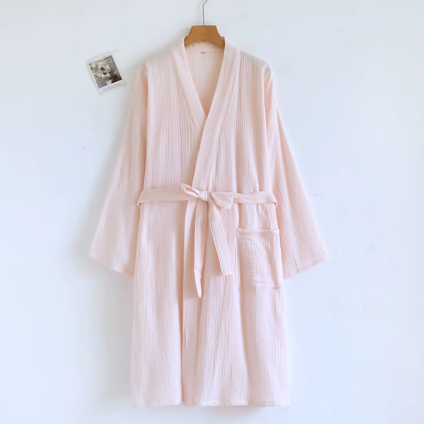 2026 nouveau printemps et automne Couple Robe de nuit 100% coton crêpe peignoir grande couleur unie 