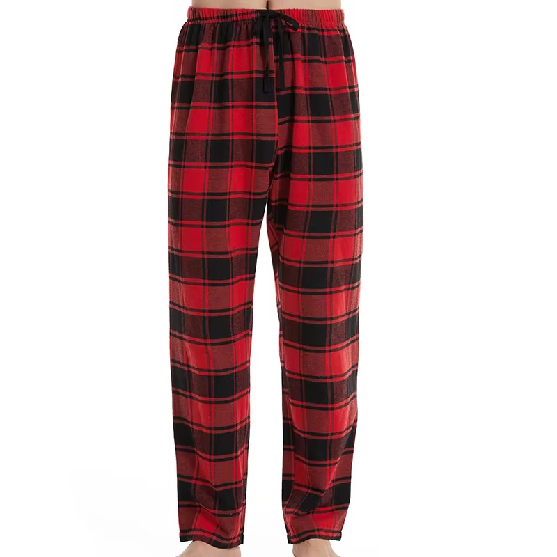 Pantalon de pyjama à carreaux rouge décontracté pour hommes, pantalon à taille élastique doux et con