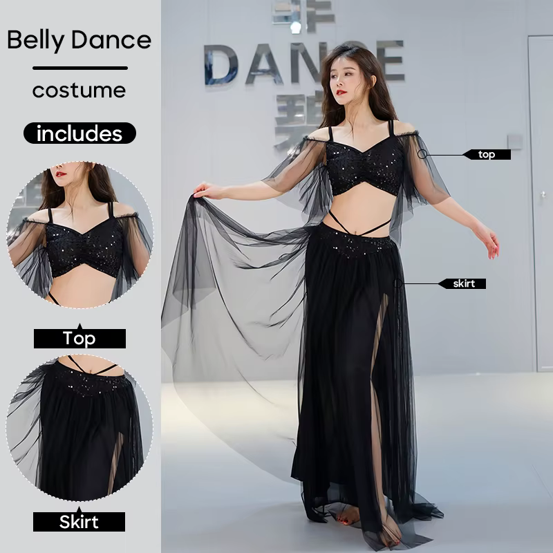 Costume de danse du ventre, robe Sexy, ensemble 2 pièces, haut et jupe pour femmes adultes, spectacl
