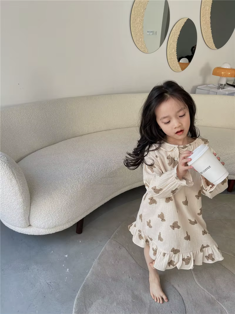 Ensemble de pyjama en coton pour bébé fille, chemise et pantalon, bébé, tout-petit, ours de dessin a