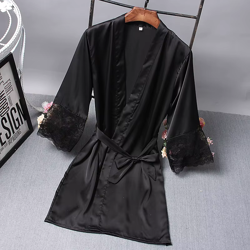 Ensemble de peignoirs et robes de chambre en satin pour femme, collection Printemps-Été, tenue de nu