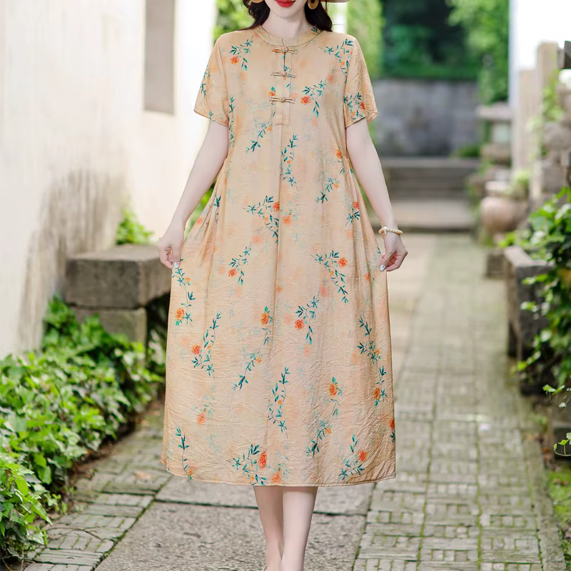 Robe grande taille pour femmes, grande taille, vacances, plage, été, imprimé rétro, manches courtes,