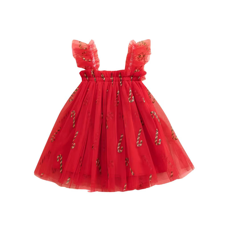 Robe de noël pour petites filles de 1 à 4 ans, vêtements de noël, imprimé canne à sucre/à carreaux, 