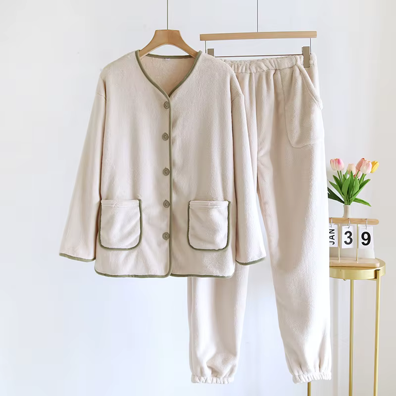 Pyjama Vintage en velours pour femme, vêtement d'extérieur épais, vêtements de maison, ensemble pant