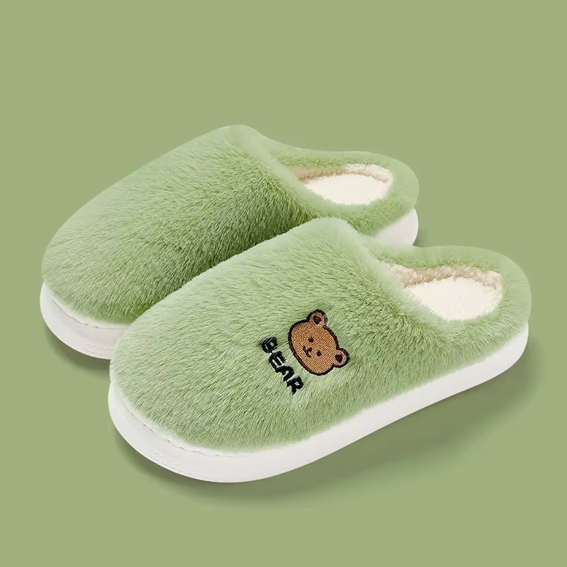 Pantoufle en peluche pour femmes, ours, chien, Panda, fourrure d'hiver, chaude, antidérapante, poign