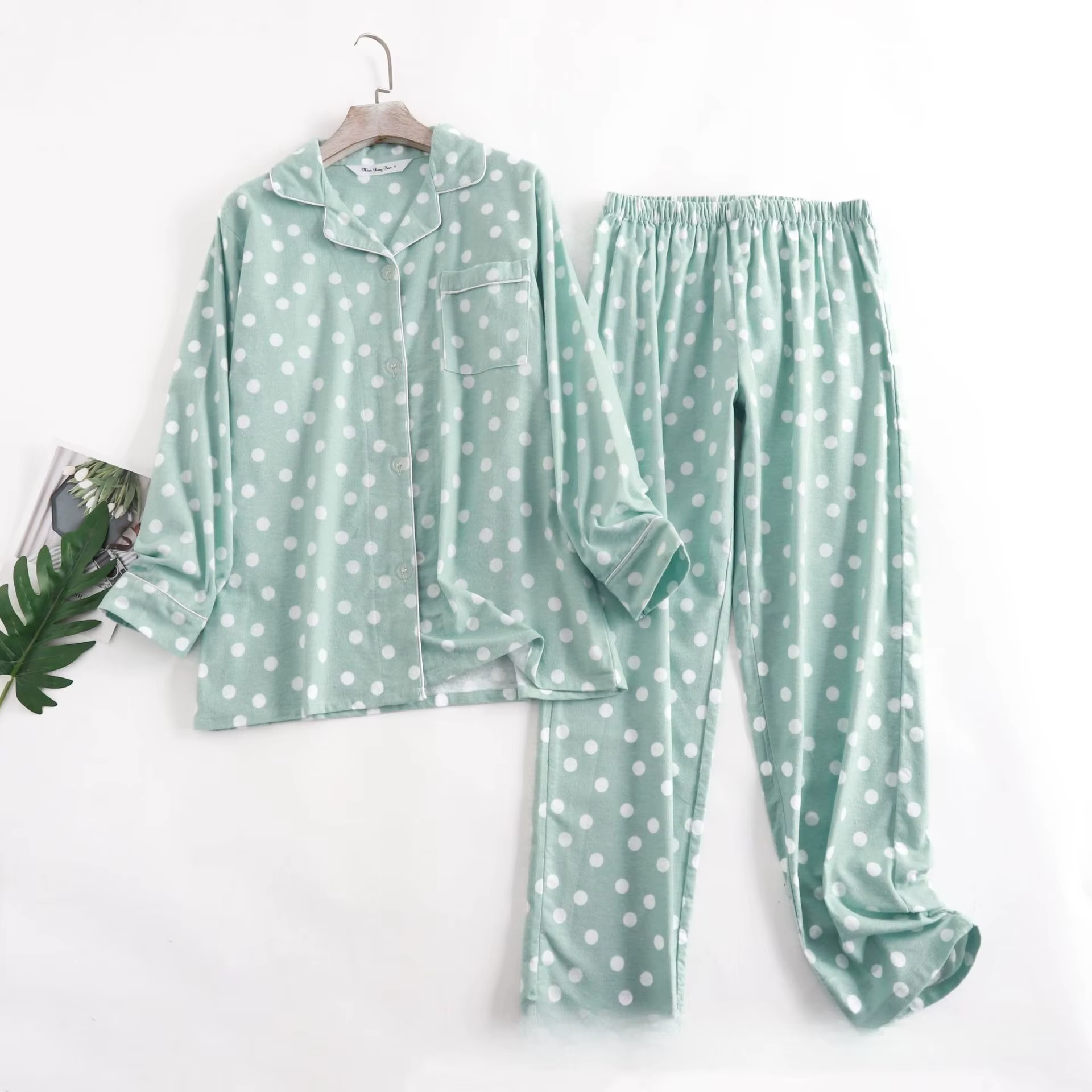 Pyjama pantalon en flanelle de coton, costume pour vêtements de maison, imprimé Simple, ample, autom