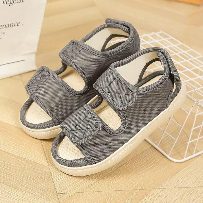 Pantoufles d'extérieur en lin à pieds larges réglables, chaussures de marche décontractées à fond ép