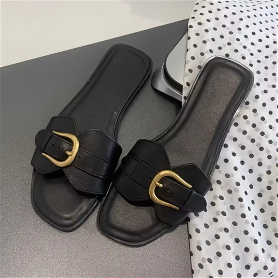 Pantoufles pour femmes, chaussures de plage d'été, diapositives à boucle, sandales de gladiateur, Mu