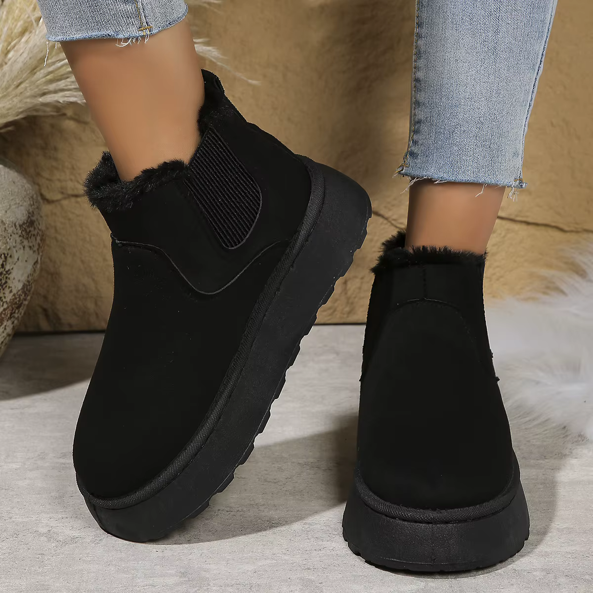 Bottes de neige courtes en peluche pour femmes, chaussures décontractées, nouvelles bottines Chelsea