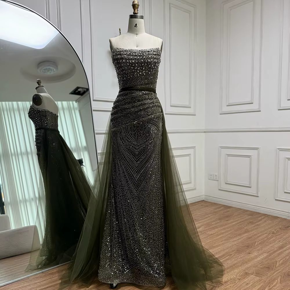 Robe de soirée sirène vert Olive personnalisée, avec jupe détachable, robe élégante pour femmes, Occ