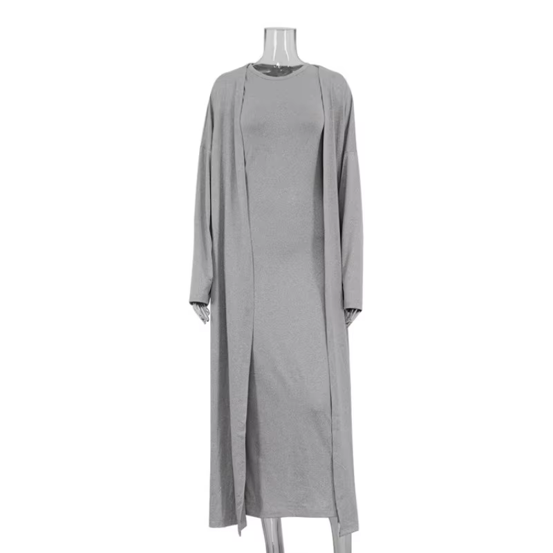 Robe débardeur moulante 2 pièces pour femmes, tenue décontractée élégante et Cardigan Long à manches