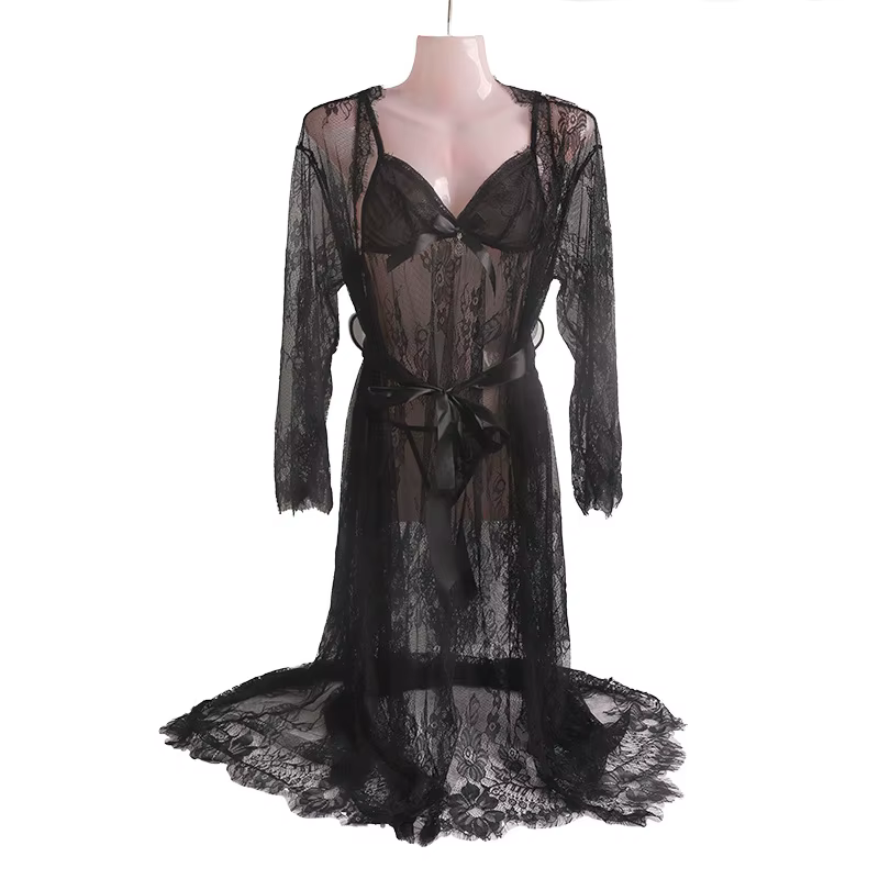 Lingerie en dentelle pour femmes, robe de nuit sexy, vêtements de nuit, ensemble deux pièces, chemis