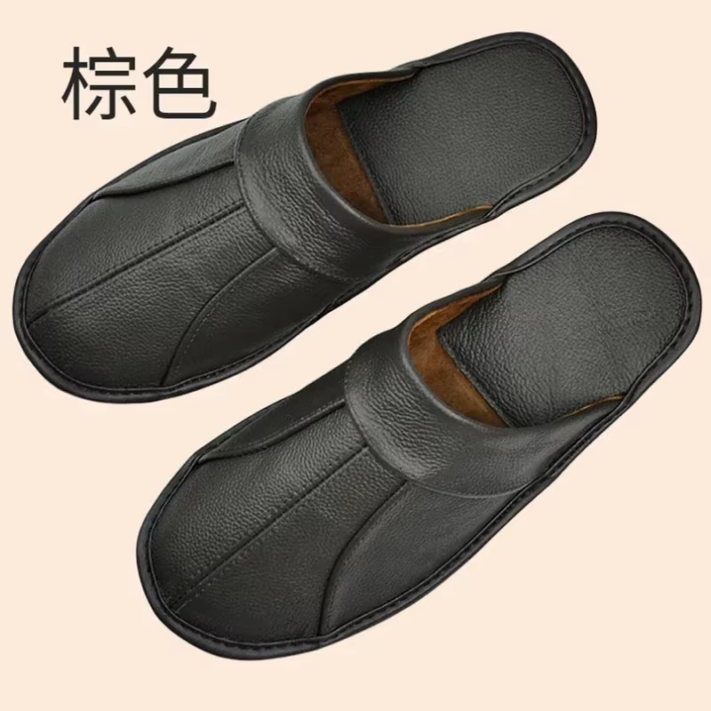 Pantoufles en cuir de vache véritable pour hommes et femmes, pantoufles d'intérieur, antidérapantes,