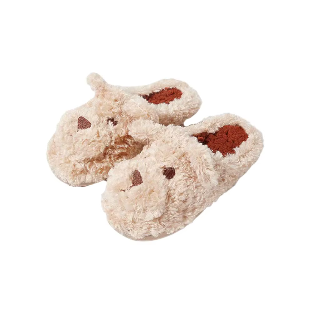 Kawaii hiver chien pantoufles doux anti-dérapant dessin animé fourrure pantoufles à semelles épaisse