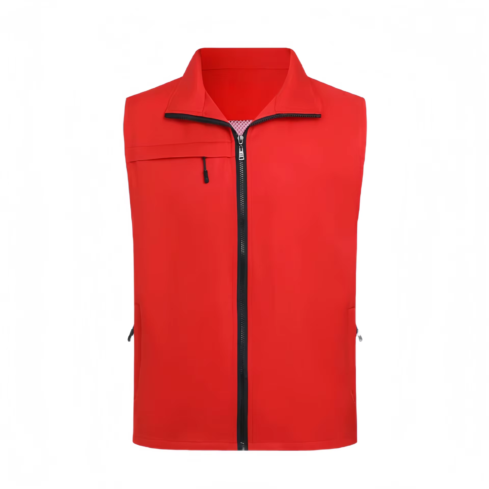 Gilet publicitaire rouge imprimé, vêtements de travail pour les activités de bien-être publique, cou