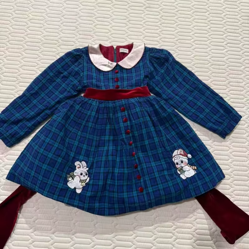Robe d'hiver pour fille de 1 à 10 ans, robe de princesse brodée en velours bleu, col à pétales, robe