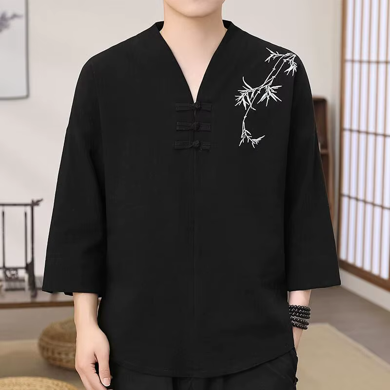 Robe Zen brodée de feuilles de bambou pour hommes, coupe ample, élégante, traditionnelle chinoise, K