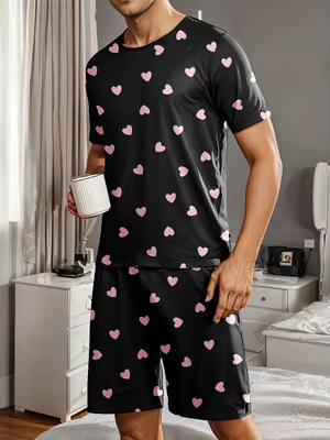 Ensemble de pyjama pour homme avec imprimés en forme de cœur, vêtements d'été confortables