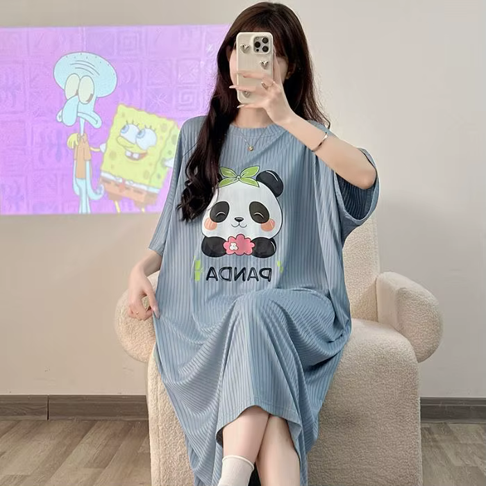 Pyjama grande taille pour femme, motif dessin animé, doux, été, élastique, manches courtes, style co