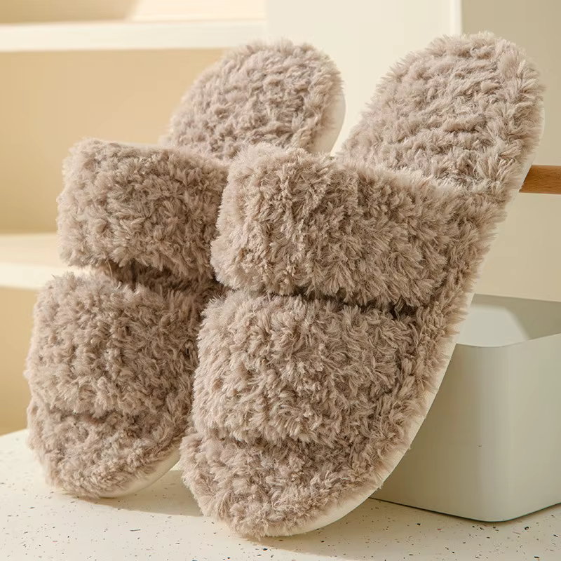 Pantoufles moelleuses pour femmes, chaussures de créateur de mode en peluche pour la maison, plate-f