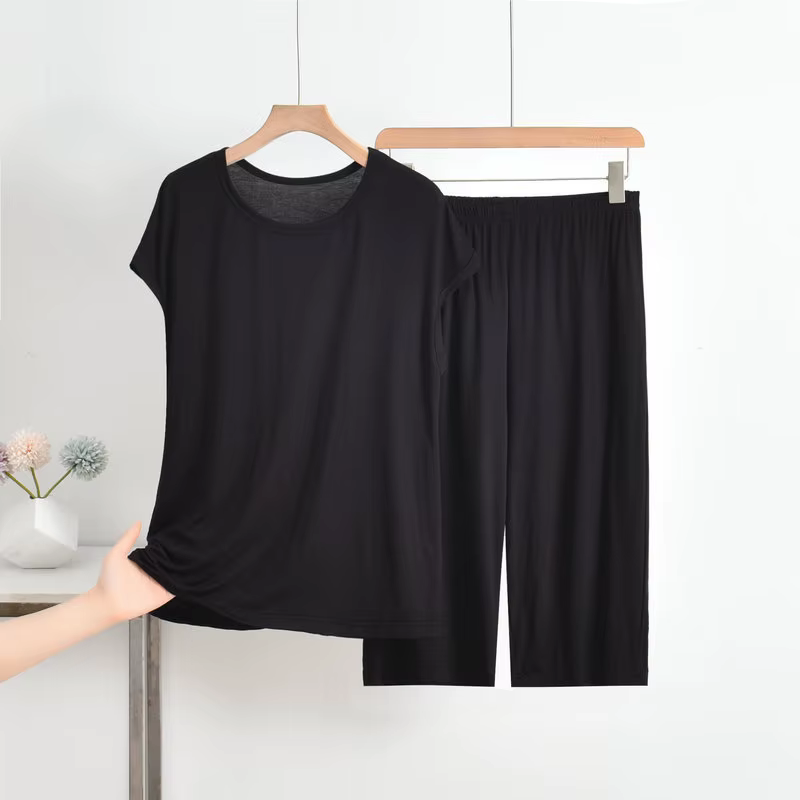 Pyjama d'été en Modal pour femmes, grande taille, ample, col rond, ensemble d'extérieur, vêtements d