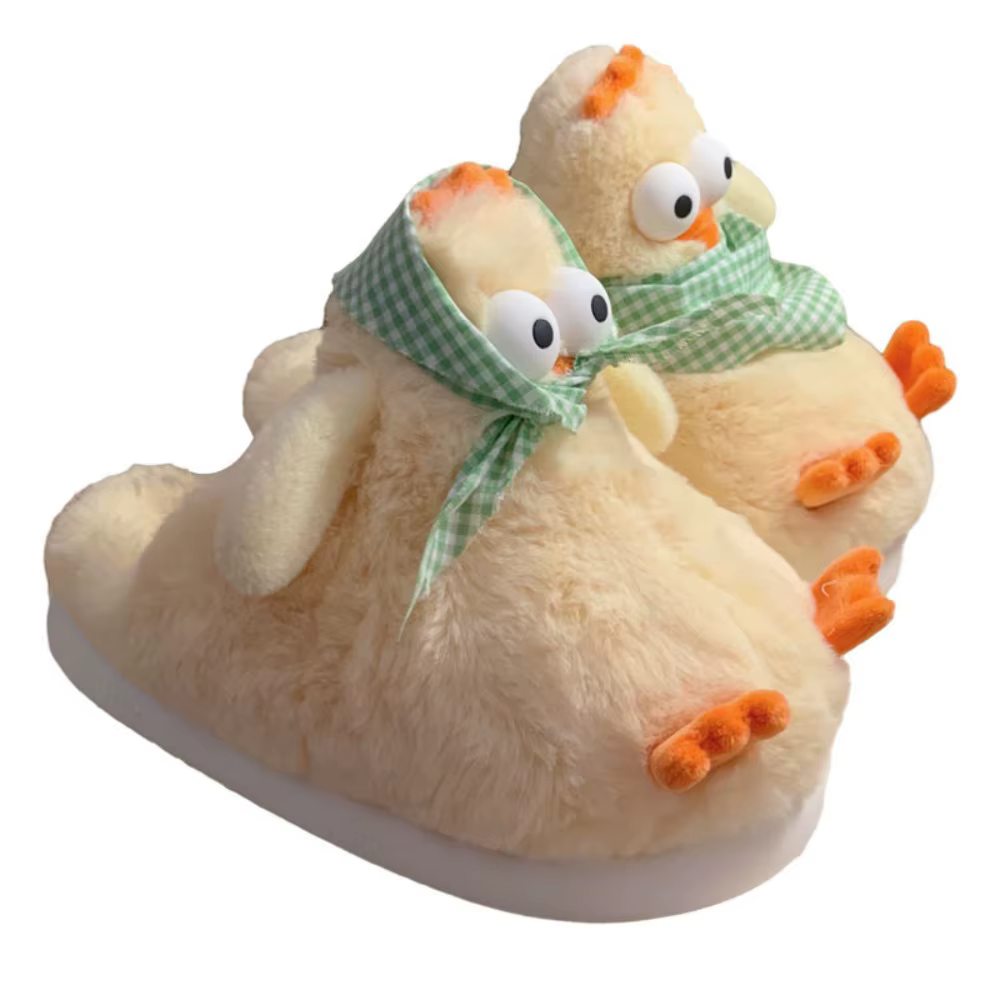 Mode fourrure jaune poulet pantoufles dessin animé doux hiver chaud pantoufles antidérapant maison c