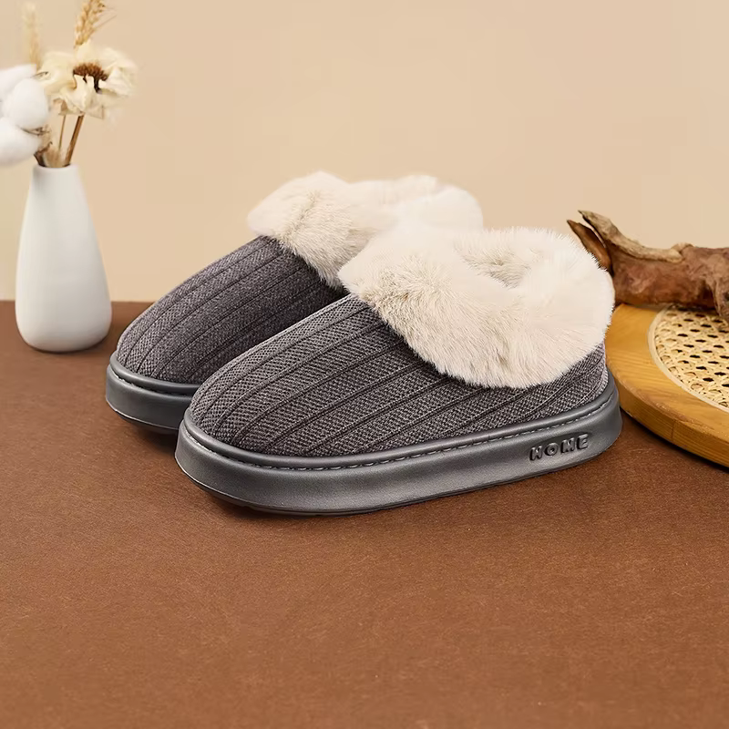 Chaussons en tricot moelleux pour femmes, chaussures d'hiver fermées à l'arrière, bottes d'intérieur