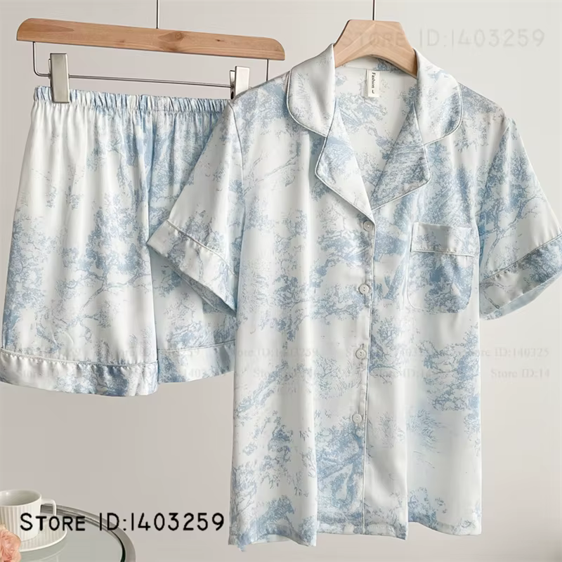 Nouveau femmes Pijamas soyeux Satin 2 pièces Pyjamas ensemble vêtements de nuit printemps automne pa