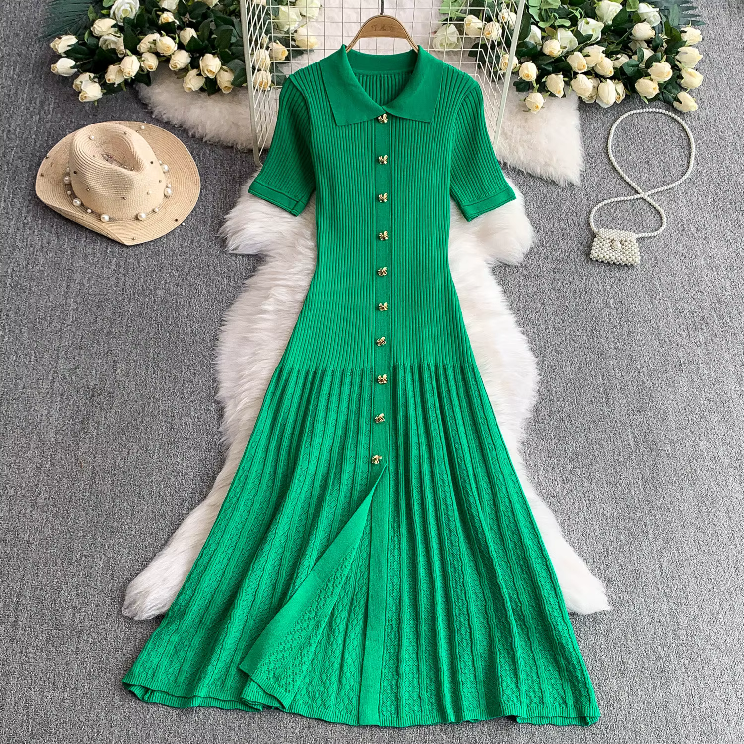 Robes De tempérament tricotées pour femmes, tunique à manches courtes, mode coréenne, Maxi, nouvelle