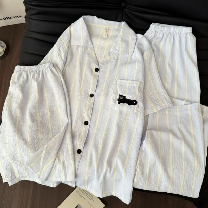 Ensemble pyjama d'été à motif chat, haut à manches courtes et short et pantalon assortis, vêtements 
