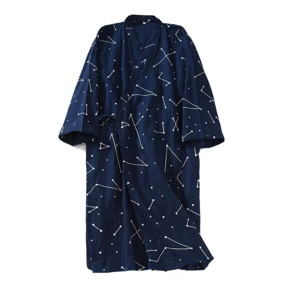 Peignoir Kimono pour Homme Col en V, Manches Longues, Style Japonais Fin, Yukata Ample Imprimé, Pyja