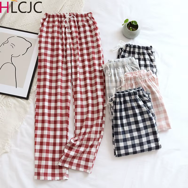 Pantalon de pyjama en coton à carreaux pour femmes et hommes