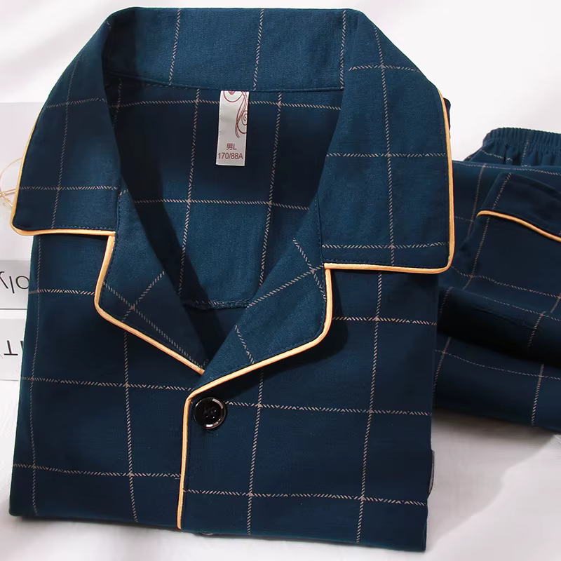 Hiver 100% coton Pyjamas hommes bleu vêtements de nuit chaud Pyjama Homme